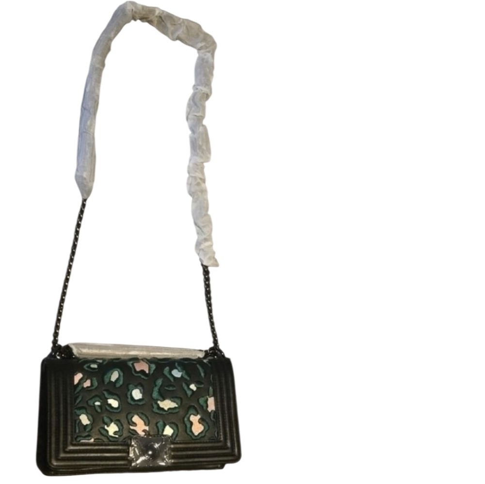 Black and Green Crossbody Bag with Gold Studs